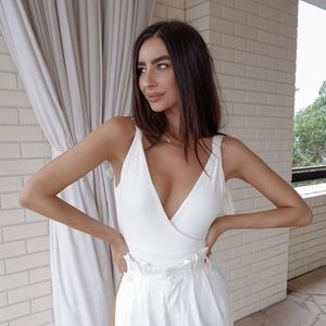 White Shoulder Tie Bodysuit